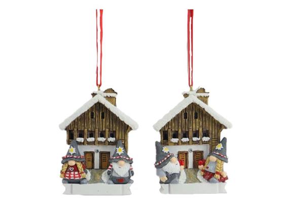 Aufhänger Gnom mit Berghütte Winter, 2 assortiert