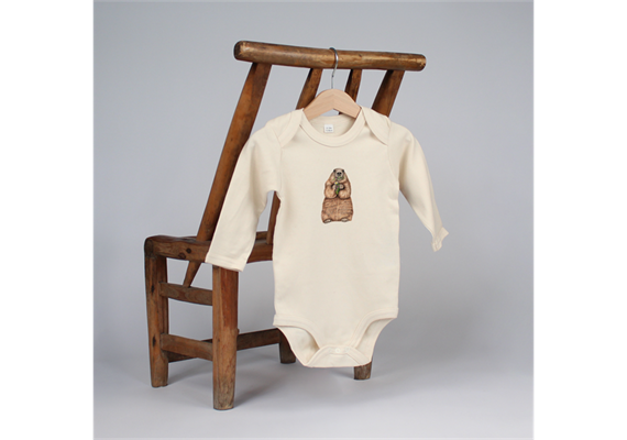 Baby Body langarm, Murmeltier, Grösse 6-12 Monate, Sand Farbe