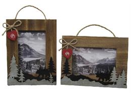 Bilderrahmen Holz mit Tannen und Bär, 16 x 21 cm, 2 assortiert