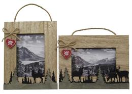 Bilderrahmen Holz mit Tannen und Hirsch, 22 x 17 cm, 2 assortiert