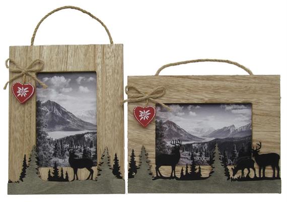 Bilderrahmen Holz mit Tannen und Hirsch, 22 x 17 cm, 2 assortiert