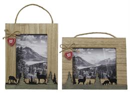 Bilderrahmen Holz mit Tannen und Hirsch, 25 x 20 cm, 2 assortiert