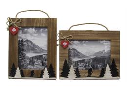 Bilderrahmen Holz mit Tannen und Skifahrer, 24 x 19 cm, 2 assortiert