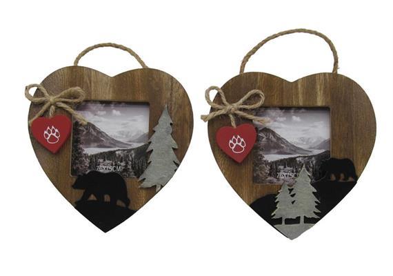 Bilderrahmen Holzherz mit Tannen und Bär, 14 x 14 cm, 2 assortiert