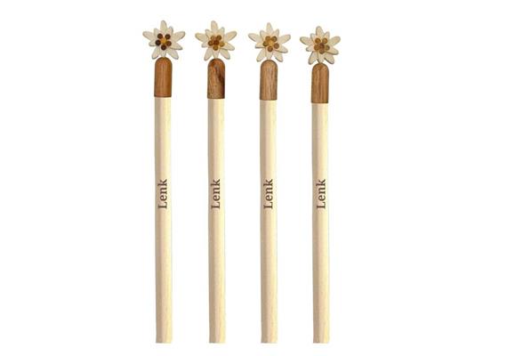 Bleistift mit Edelweiss, 4 assortiert, mit Ortsnamen Gravur Lenk, Ve 36 Stk.