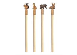 Bleistift mit versch. Tieren (Eichhörnchen, Bär, Hirsch, Fuchs), 4 assortiert