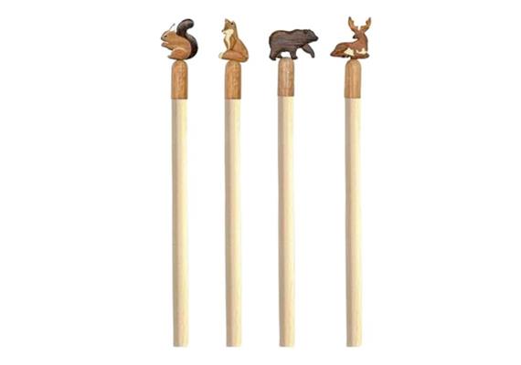 Bleistift mit versch. Tieren (Eichhörnchen, Bär, Hirsch, Fuchs), 4 assortiert