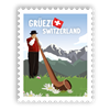 Briefmarkensticker Alphornbläser - Grüezi Switzerland