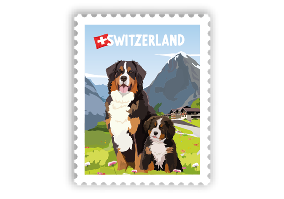 Briefmarkensticker Berner Sennenhund - Switzerland