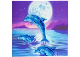 Delfine bei Mondlicht, Karte 18x18cm Crystal Art