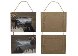 Doppelter Bilderrahmen Holz mit Tannen und Gondel, 49 x 22 cm