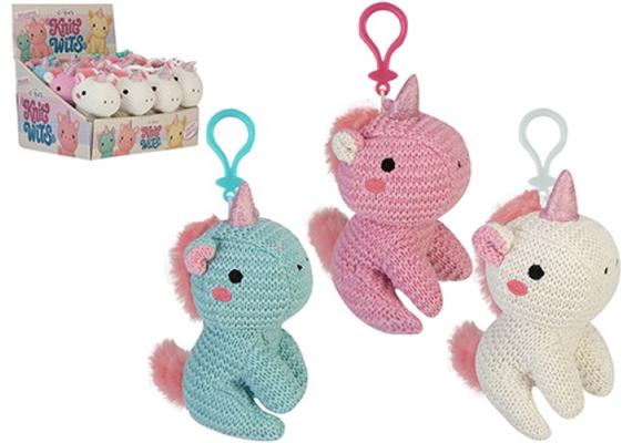 Einhorn SLA, pastellfarbig, gestrickt, 10cm 12 Stk in Display, 3 Sujet assortiert