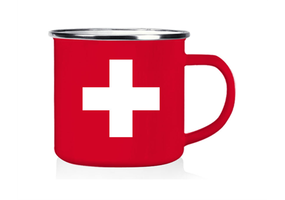 Emaille Tasse rot mit Schweizerkreuz