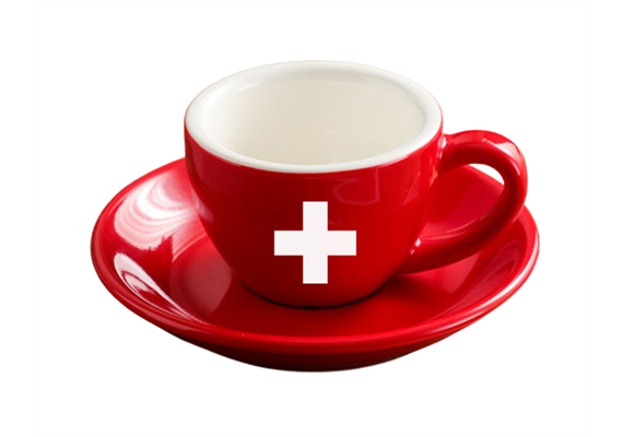 Espresso Tasse und Unterteller rot mit Schweizerkreuz