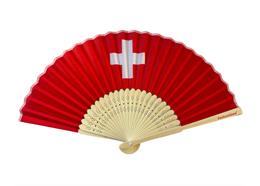 Fächer Schweiz rot, mit CH Kreuz - Textil, Bambus
