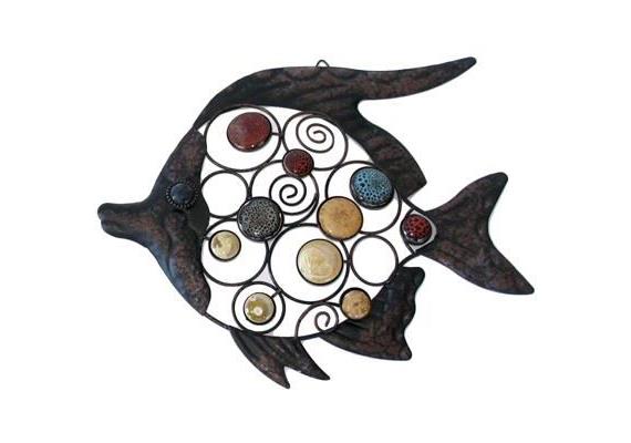 Fisch aus Metall mit Steinen, 30 cm