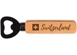 Flaschenöffner FSC Buche mit schwarzer Edelstahlklinge - Switzerland