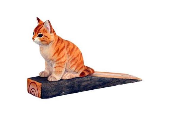 Geschnitzter Holz Türstopper - Katze