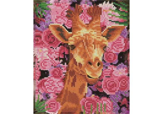 Giraffe & Blumen, 21x25cm Bild mit Rahmen Crystal Art