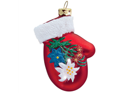 Glas Ornament Handschuh mit Edelweiss und Enzian