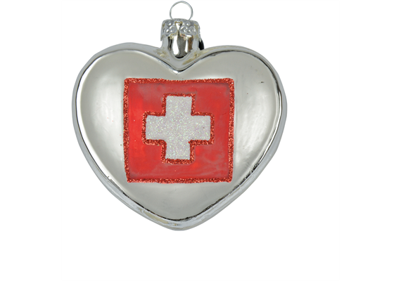Glas Ornament Herz mit CH Kreuz