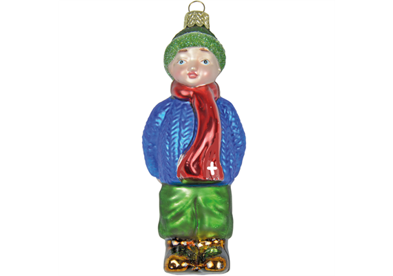 Glas Ornament Junge mit Geschenk, 9.5 x 4cm