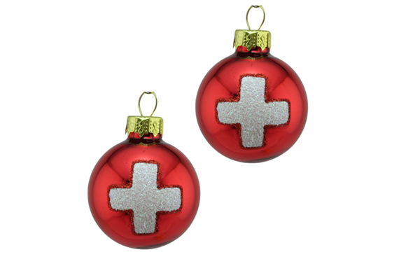 Glas Ornament Kugel Schweizerkreuz, 2 Stück 4cm