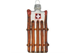 Glas Ornament Schlitten mit Schweizerkreuz