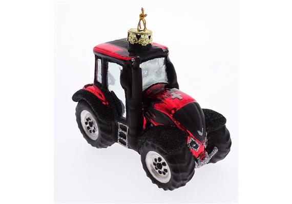 Glas Ornament Traktor rot mit CH Kreuz