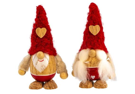 Gnom aus Holz mit roter Stoffmütze, 2 ass. 12x6cm