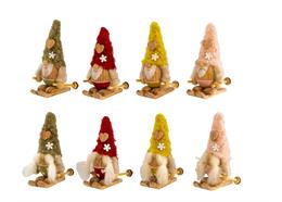 Gnom aus Holz mit Ski 4 Farben, 8 ass. 9x5cm