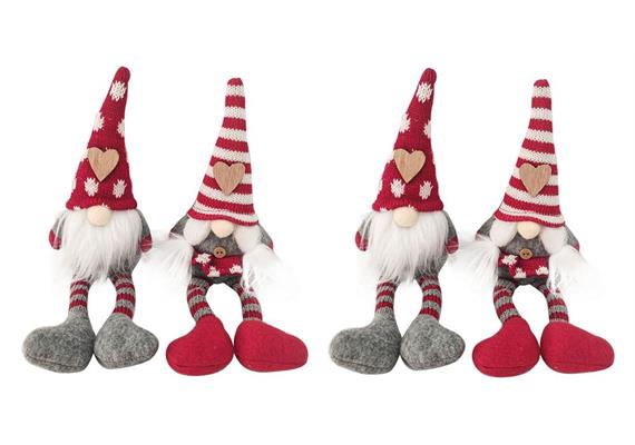 Gnom gestrickt rot/grau, 4 assortiert, 25 cm