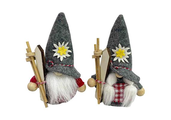 Gnom grau/rot mit Ski und Edelweiss, 2 assortier