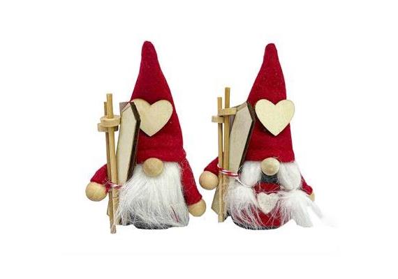 Gnom mit Ski stehend, 2 assortiert, 10 cm - Zermatt Gravur