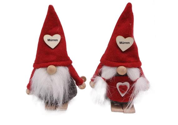 Gnom rot mit Ski, 2 assortiert, 13 cm, mit Mürren Gravur