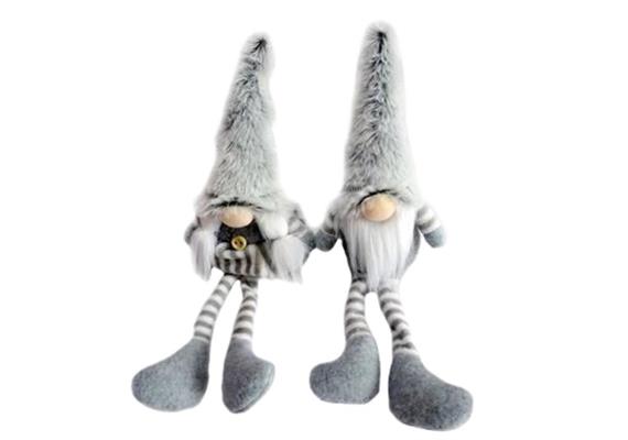 Gnom sitzend mit langen Beinen grau, 2 ass., 26 cm