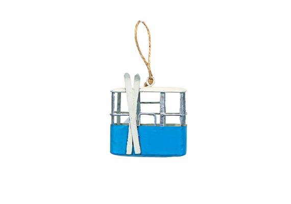 Gondel blau mit Ski aus Metall 11.0 x 7.5 x 4.5 cm