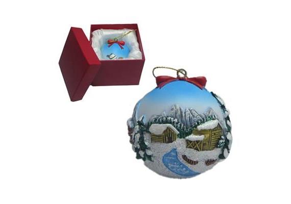 Harz Weihnachtskugel klein Winterhütte mit Verpackung