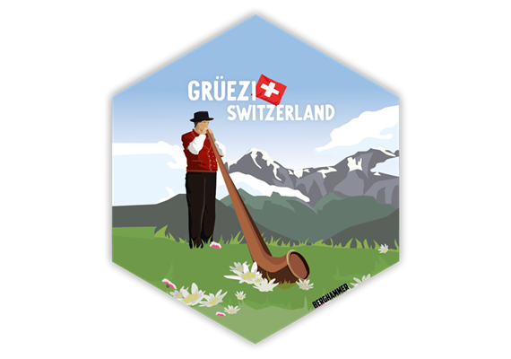 Hexagonsticker Alphornbläser - Grüezi Switzerland