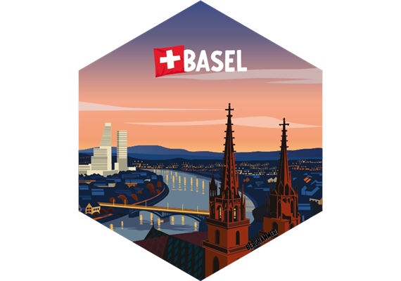 Hexagonsticker Brücke Abenddämmerung Basel