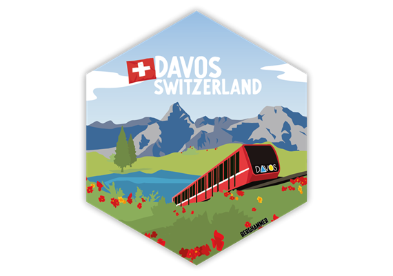 Hexagonsticker Davos Berglandschaft mit Zug