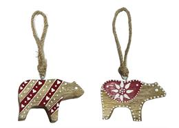 Holz Bär rot-weiss mit Muster, 5.5 cm, 2 assortiert