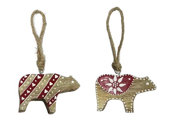 Holz Bär rot-weiss mit Muster, 5.5 cm, 2 assortiert