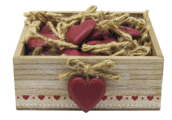 Holz Box mit roten Herzen, 14 x 14.5 cm