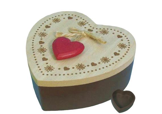 Holz Box rot, mit Herz, klein Edelweiss Laser
