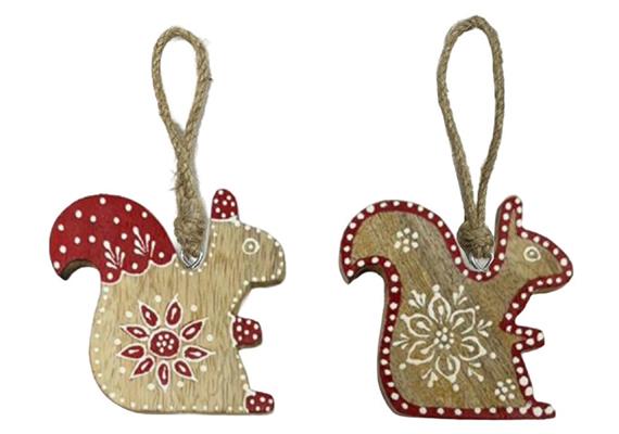 Holz Eichhörnchen rot-weiss mit Edelweiss, 5.5 cm, 2 assortiert