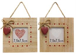 Holz Fotorahmen quadratisch mit rotem Herz zum Aufhängen