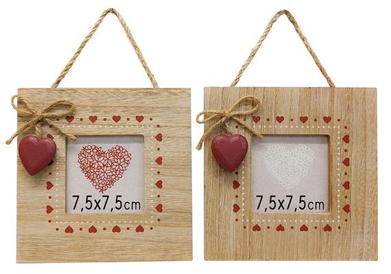 Holz Fotorahmen quadratisch mit rotem Herz zum Aufhängen