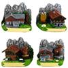 Holz Häuser mit Tieren und Felsen, Sommer, 4 assortiert