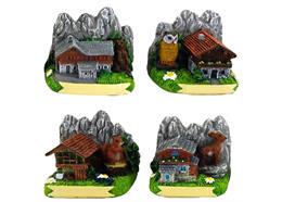 Holz Häuser mit Tieren und Felsen, Sommer, 4 assortiert